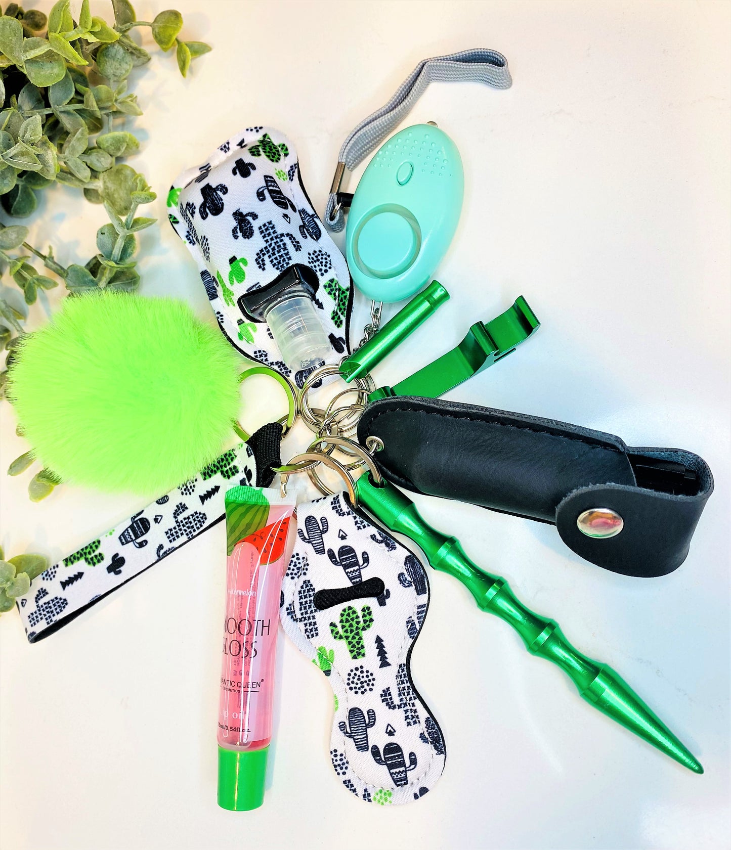 Green Cactus Wristlet Self Defense Keychain