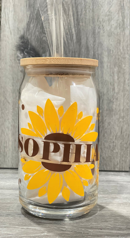 Sunflower Glass Cup - 16 oz